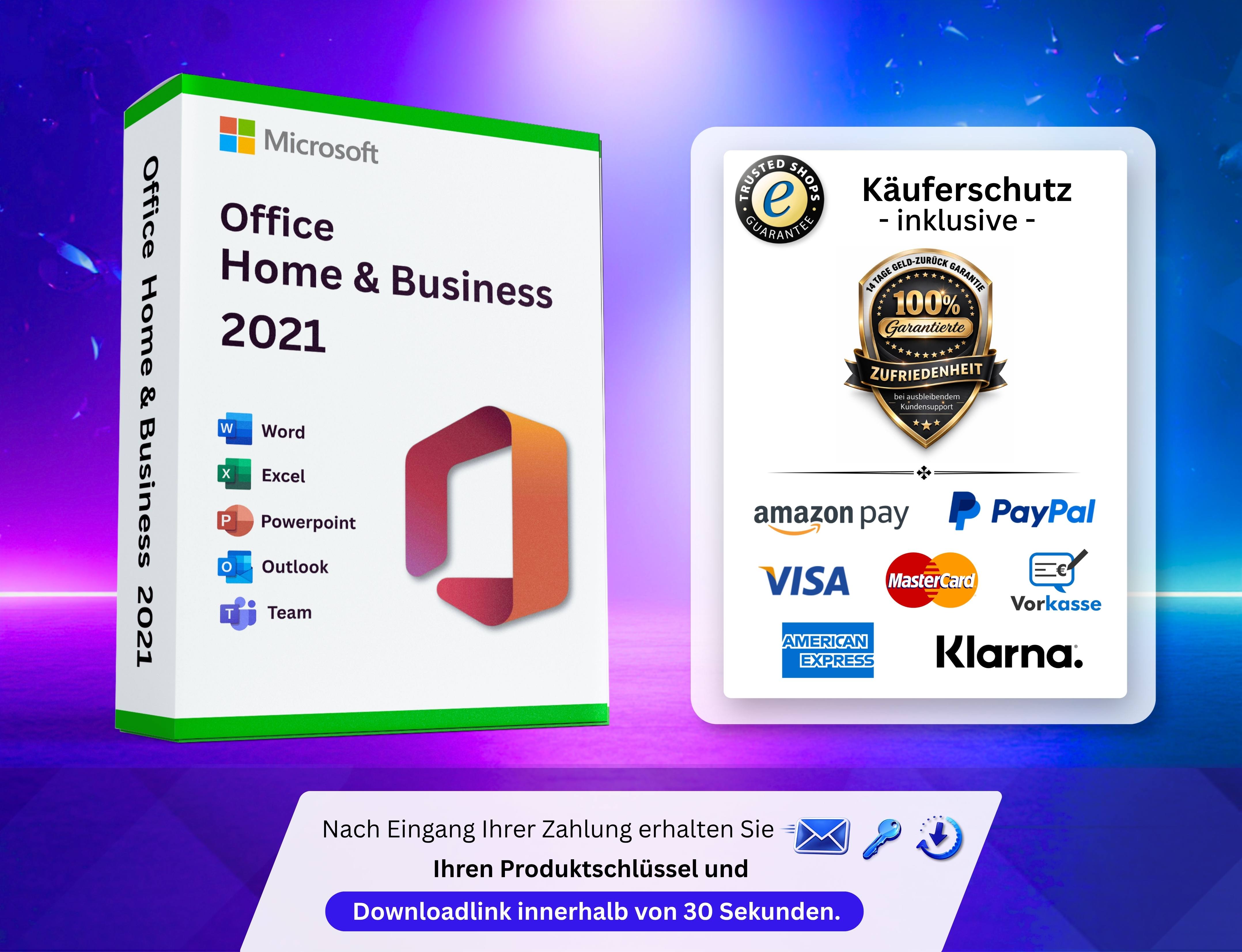 Microsoft Office 2021 Home and Business  für Windows kompatibel für 32/64 Bit Version