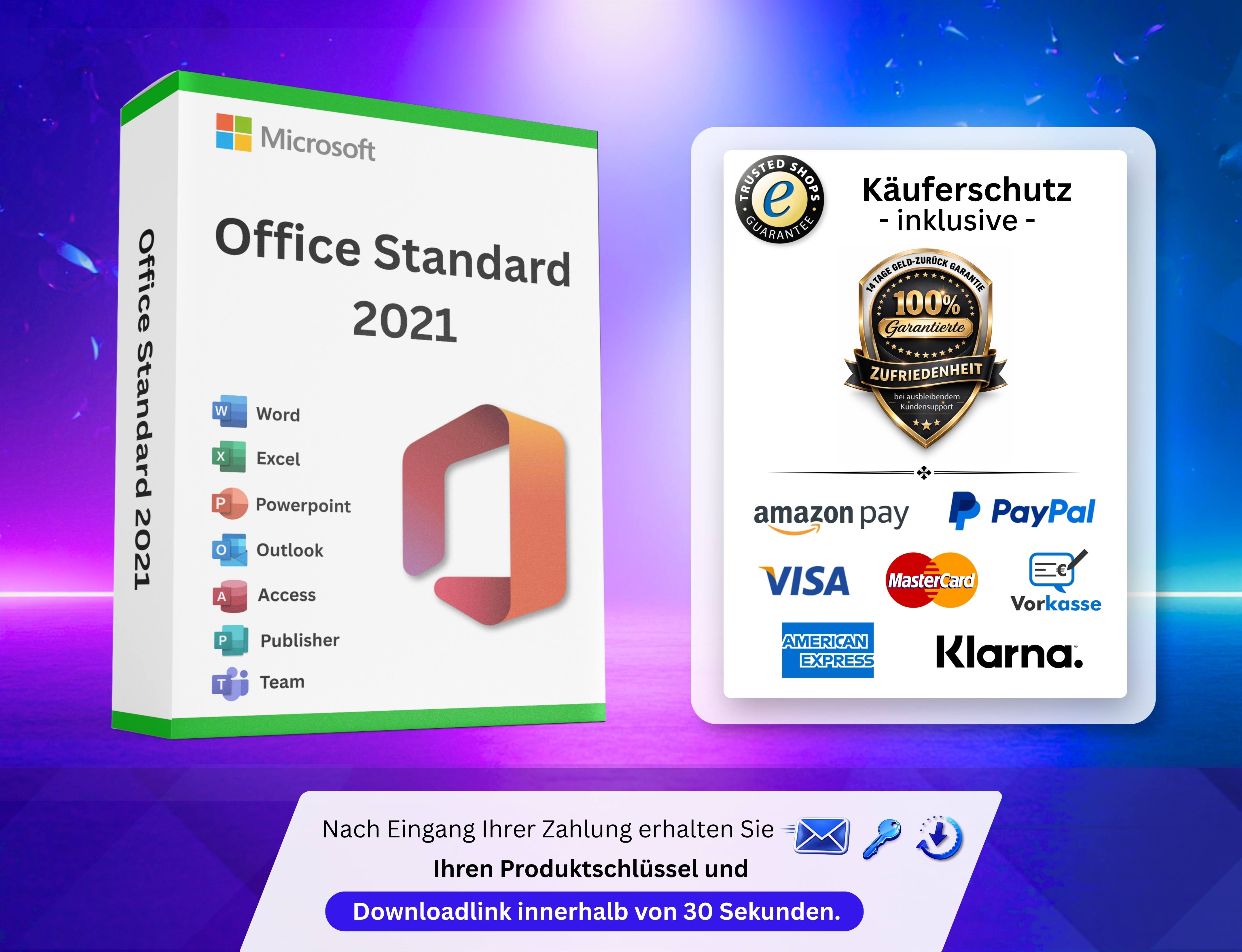 Microsoft Office Office 2021 Standard  für Windows kompatibel für 32/64 Bit Sofort Download Version